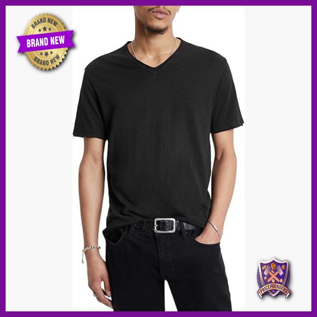 Men's Classic V-Neck Cotton Tee With Raw Edge Trim, Casual Fit